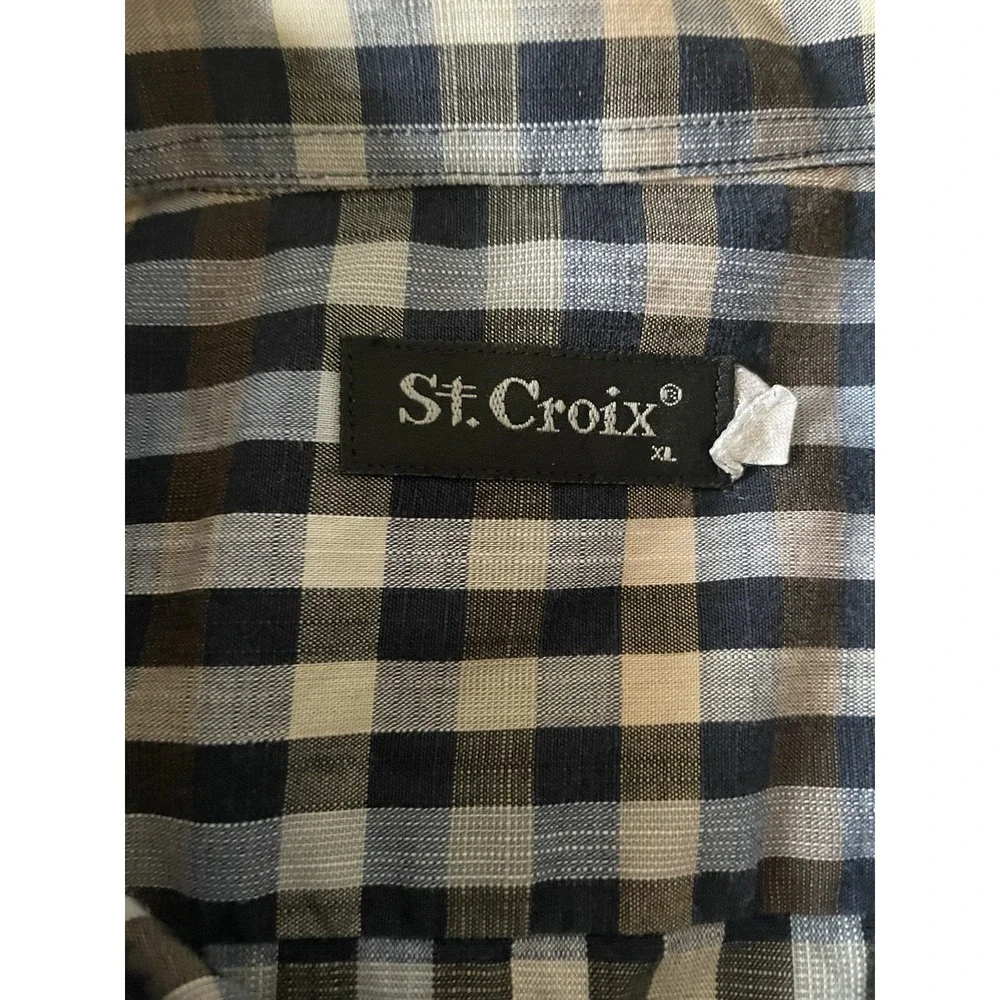 St. Croix Long Sleeve Button Up Shirt Brown Blue Plaid Made In Italy XL JBHS